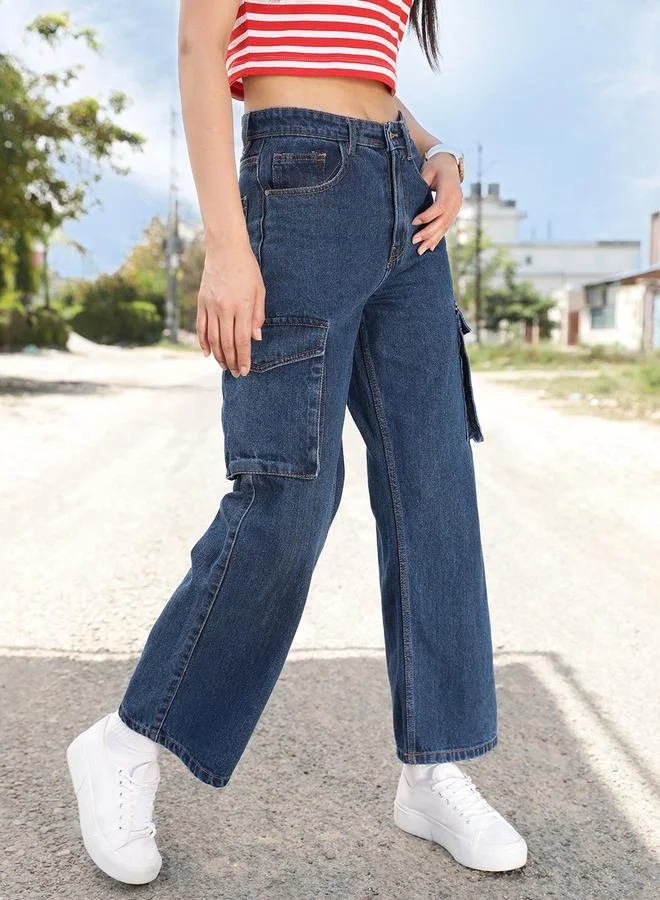 STREET 9 STREET 9 High Rise Wide Leg Cotton Jeans with Pockets