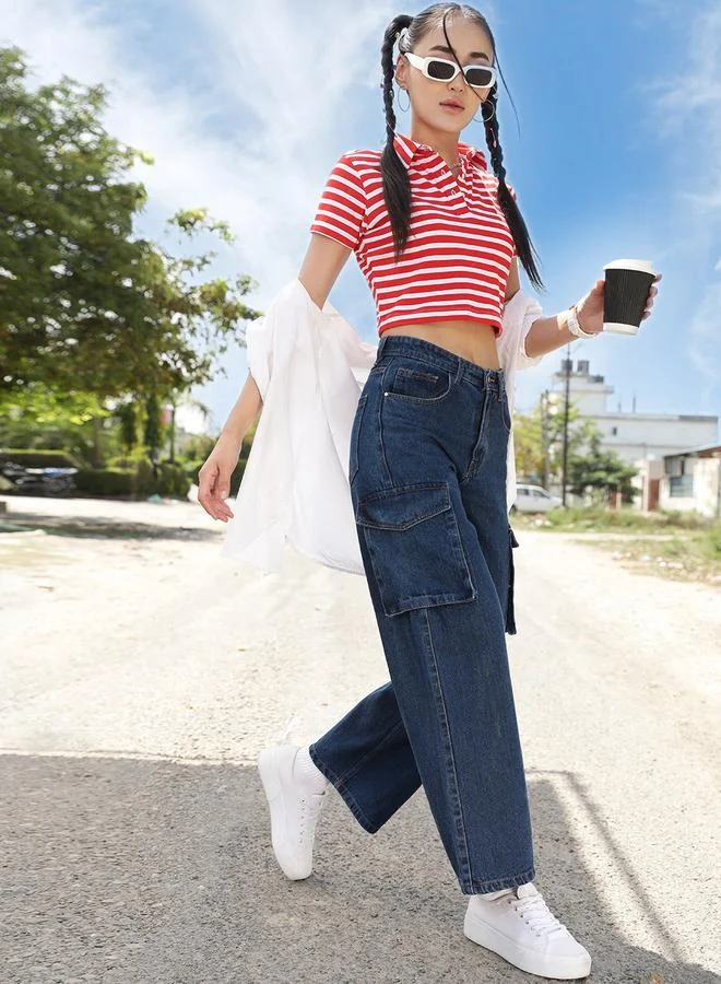STREET 9 STREET 9 High Rise Wide Leg Cotton Jeans with Pockets