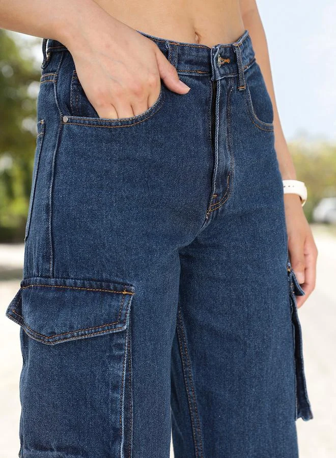 STREET 9 STREET 9 High Rise Wide Leg Cotton Jeans with Pockets