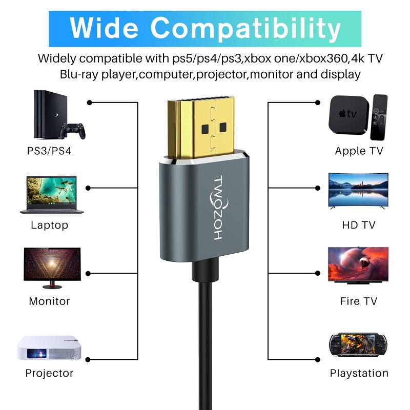 Twozoh كابل HDMI مرن ونحيف من توزوه 1.6 قدم 2 حزمة، كابل HDMI فائق النحافة يدعم سرعة عالية 4K@60Hz 18gbps 2160P/1080P - Image 4