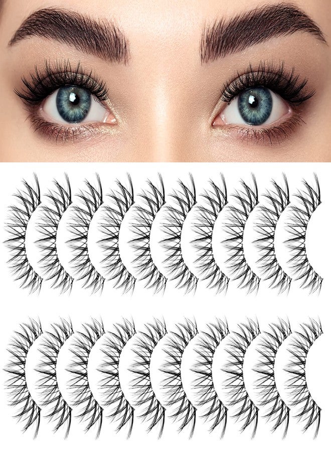 Bershnor False Lashes 3D Cat-Eye Volume Eyelashes Clear Band Lashes Natural Look Faux Mink Invisible Strip Wispy Fake Lashes 10 Pairs - Image 2