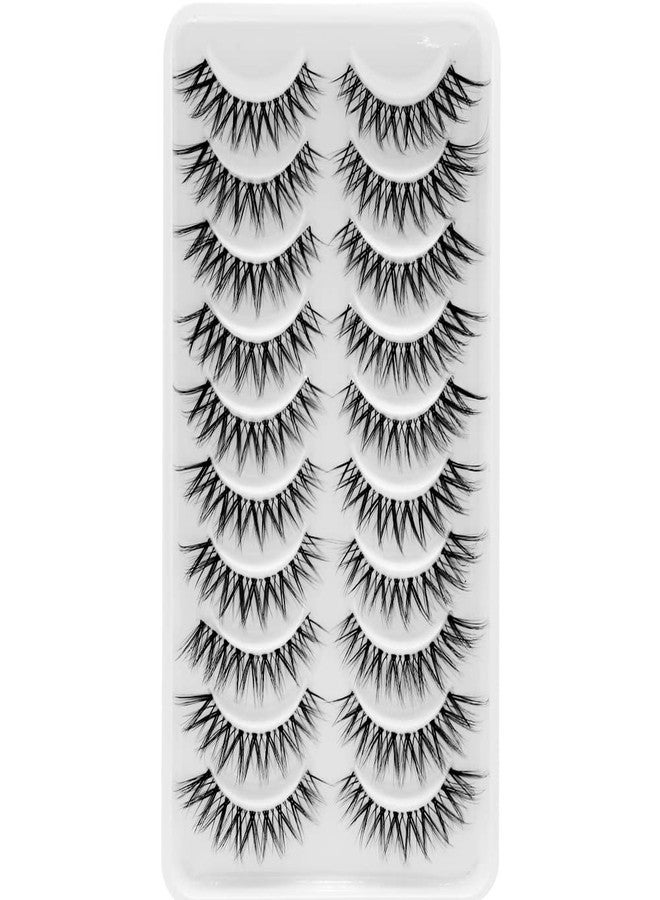 Bershnor False Lashes 3D Cat-Eye Volume Eyelashes Clear Band Lashes Natural Look Faux Mink Invisible Strip Wispy Fake Lashes 10 Pairs - Image 3