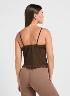 Ginger Basics Ribbed Fitted Lace Cami Top  - Image 2