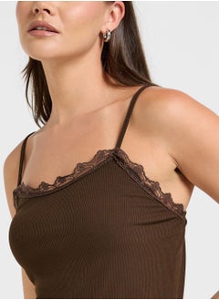 Ginger Basics Ribbed Fitted Lace Cami Top  - Image 3