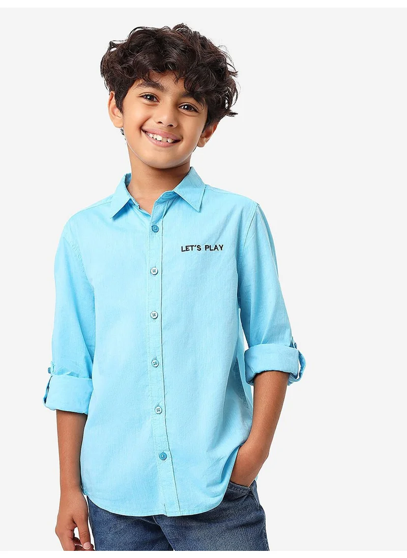 Bonkids Regular Long Sleeve Printed Blue Cotton Shirt 100 % Cotton