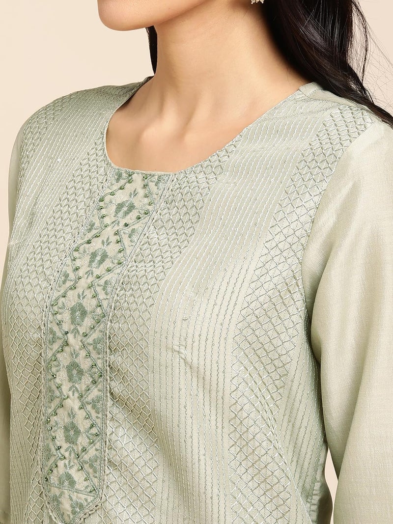 RATAN Women's Art Silk Straight Lucknowi Chikankari Ethnic Wear Kurta (FIZA-807-Medium_Grey) - Image 2