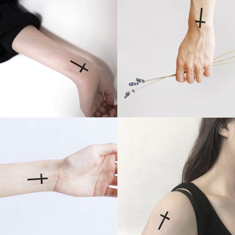 Oottati Small Cute Temporary Tattoo Cross Finger Wrist (Set of 2) - Image 3