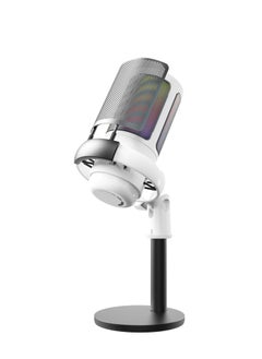 XiuWoo USB Microphone for PC, Condenser Microphone with Touch Mute, RGB Lighting, Gaming Mic for PS4/ PS5/ Mac/Phone, Gain knob and Monitoring Jack for Streaming, Podcasting, with Desktop Stand, White  - Image 1