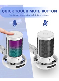 XiuWoo USB Microphone for PC, Condenser Microphone with Touch Mute, RGB Lighting, Gaming Mic for PS4/ PS5/ Mac/Phone, Gain knob and Monitoring Jack for Streaming, Podcasting, with Desktop Stand, White  - Image 2