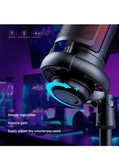 XiuWoo USB Microphone for PC, Condenser Microphone with Touch Mute, RGB Lighting, Gaming Mic for PS4/ PS5/ Mac/Phone, Gain knob and Monitoring Jack for Streaming, Podcasting, with Desktop Stand, White  - Image 3