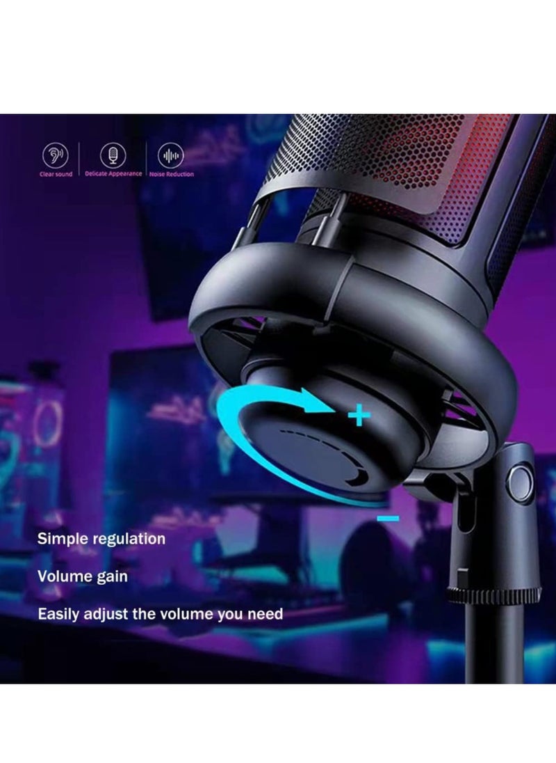 XiuWoo - USB Microphone for PC, Condenser Microphone with Touch Mute, RGB Lighting, Gaming Mic for PS4/ PS5/ Mac/Phone, Gain knob and Monitoring Jack for Streaming, Podcasting, with Desktop Stand, White - Image 1