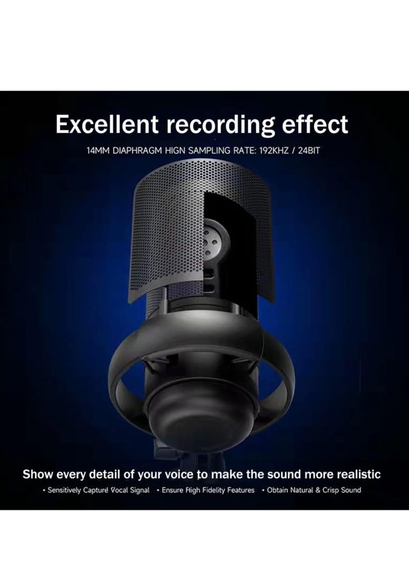 XiuWoo - USB Microphone for PC, Condenser Microphone with Touch Mute, RGB Lighting, Gaming Mic for PS4/ PS5/ Mac/Phone, Gain knob and Monitoring Jack for Streaming, Podcasting, with Desktop Stand, White - Image 1