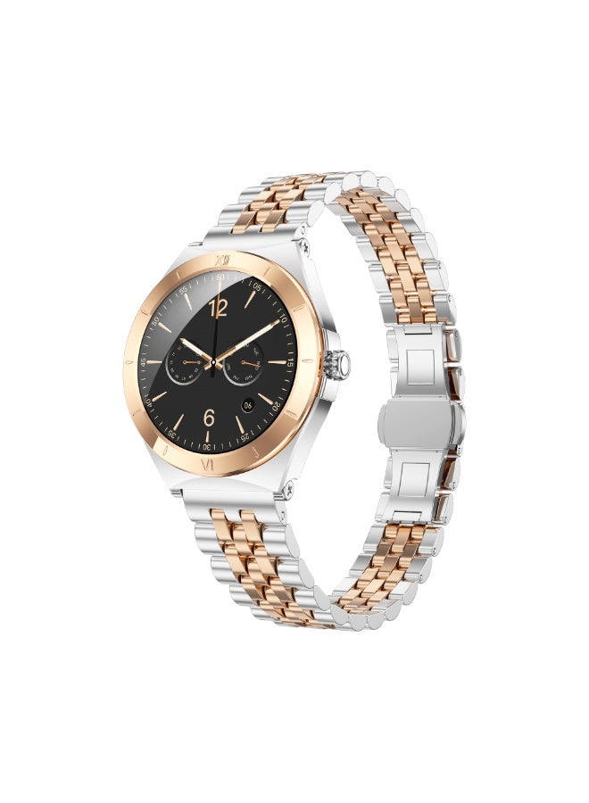 iOsuite Elegant Smart Watch 1.19” AMOLED Ultra-Thin | Bluetooth Calling | Heart Rate, BP, SpO2, Female Health | IP68 Waterproof | Android & iOS – Gold Case with Bronze Silver Metal Strap – FAMO16 - Image 1