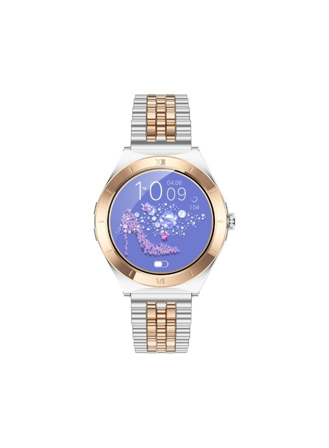 iOsuite Elegant Smart Watch 1.19” AMOLED Ultra-Thin | Bluetooth Calling | Heart Rate, BP, SpO2, Female Health | IP68 Waterproof | Android & iOS – Gold Case with Bronze Silver Metal Strap – FAMO16 - Image 5