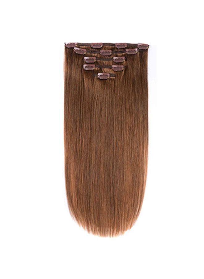 وصلات شعر طبيعي قصير ومفرود بمشبك للتثبيت من 5 قطع البني الفاتح 12بوصة