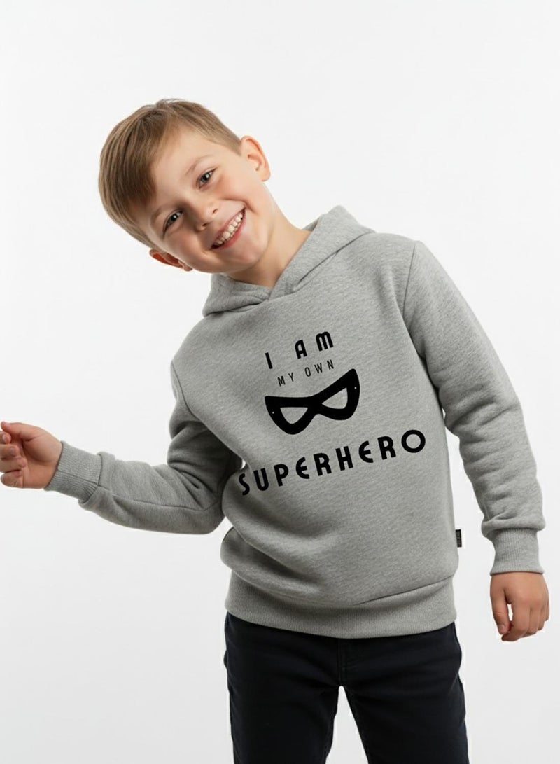 babyqlo Boys Grey Superhero Quote Winter Fleece Hoodie - Image 5