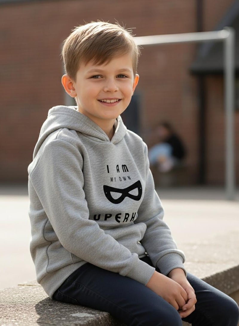 babyqlo Boys Grey Superhero Quote Winter Fleece Hoodie - Image 4