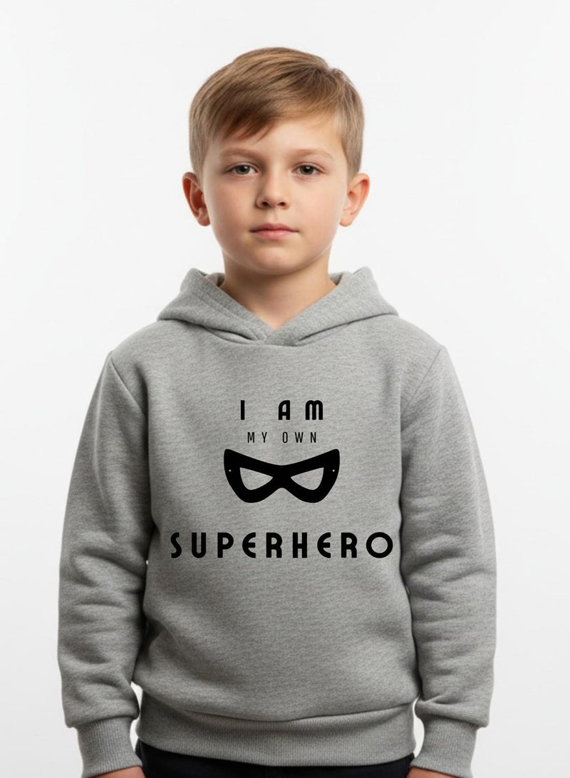 babyqlo Boys Grey Superhero Quote Winter Fleece Hoodie - Image 1