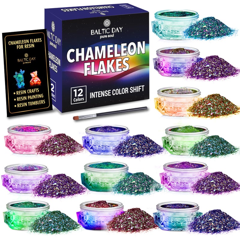 BALTIC DAY Chameleon Flakes Chameleon Flakes for Resin Intense Color Shift Mica Pigment Powder for Resin Molds Tumblers Multi Chrome Flakes Pigment for Paint Nail Art Eyeshadow