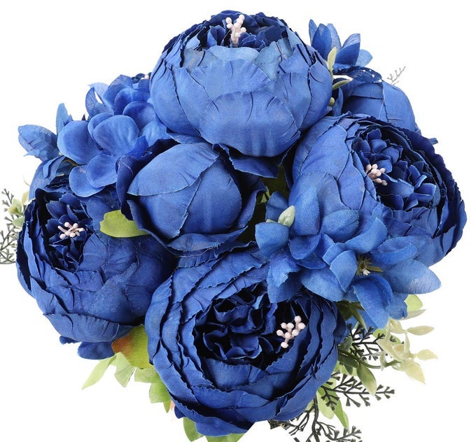 ARTIFICIAL PEONY SILK FLOWERS FAKE FLOWERS VINTAGE WEDDING HOME DECORATIONPACK OF 1 NAVY