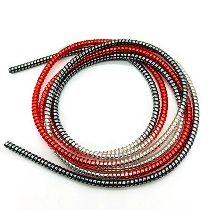 Redclip Cable Protector Metallic Finish Spiral (2 Pcs) Wire Repair/Pet Cord Protectors/Headphone Saver, Cable Wrap/Cover for Mac Charging Cable, USB Tube, Earphone (Silver-Red-Black) - Image 1