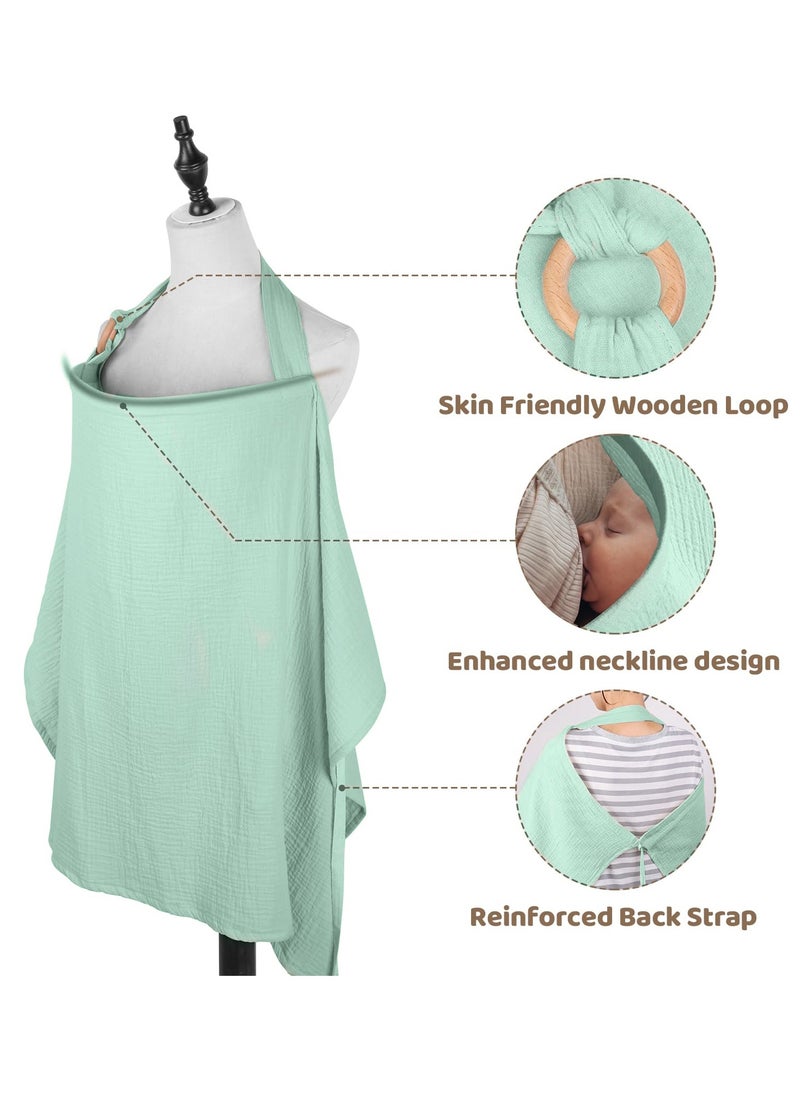Bebiland Muslin Nursing Cover with Wooden Hoop, 100% Cotton Breastfeeding Cover, Soft and Breathable Privacy Nursing Apron for Mom (Green)  - Image 2
