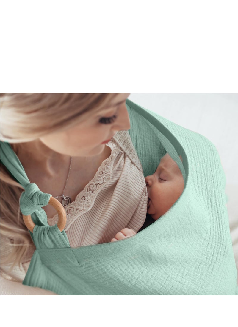 Bebiland Muslin Nursing Cover with Wooden Hoop, 100% Cotton Breastfeeding Cover, Soft and Breathable Privacy Nursing Apron for Mom (Green)  - Image 4