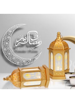 YOUGE 2 PCS Ramadan Candle Lantern,Led Eid Mubarak Lantern Ramadan Mubarak Lanterns Decorative Moon Star Ramadan Kareem Lights Led Vintage Decorative Hanging Lantern for Home Party Decor  - Image 3