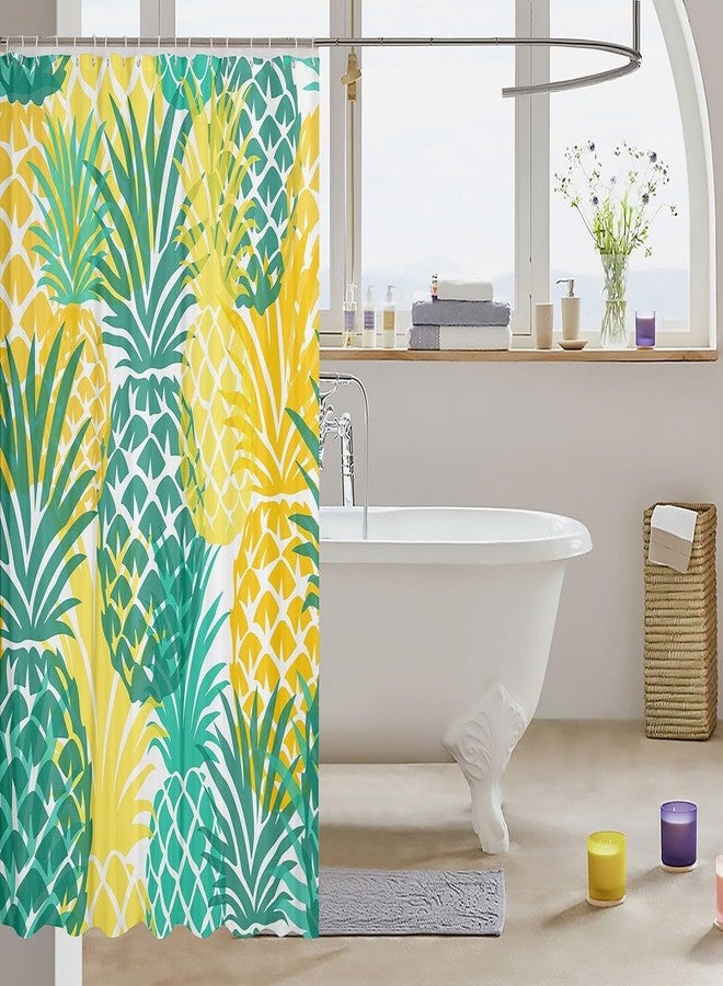 Feelyou Pineapple Shower Curtain for Bathroom Bathtubs Green Yellow Fruit Waterproof Bath Curtain Girls Women Tropical Pineapple Bathroom Shower Curtain Set Polyester Fabric Bathroom Accessories 72" X 72" - Image 3