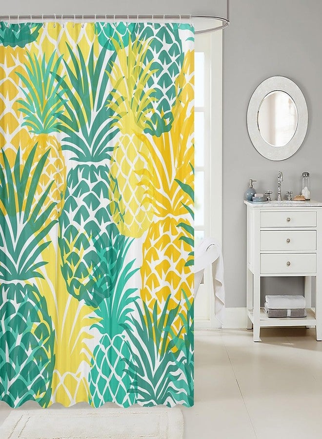 Feelyou Pineapple Shower Curtain for Bathroom Bathtubs Green Yellow Fruit Waterproof Bath Curtain Girls Women Tropical Pineapple Bathroom Shower Curtain Set Polyester Fabric Bathroom Accessories 72" X 72" - Image 2