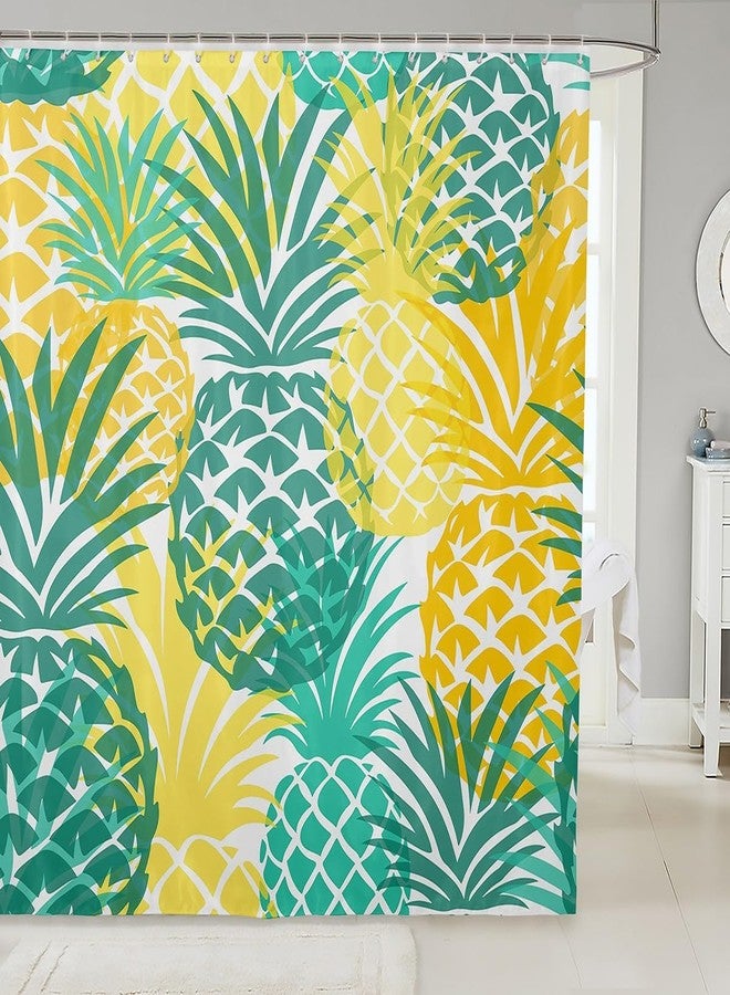 Feelyou Pineapple Shower Curtain for Bathroom Bathtubs Green Yellow Fruit Waterproof Bath Curtain Girls Women Tropical Pineapple Bathroom Shower Curtain Set Polyester Fabric Bathroom Accessories 72" X 72" - Image 1