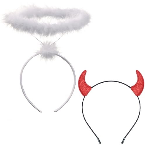 Cheerin Angel Halo and Devil Horns Headband - White and Red - Costume Accessories - Image 1