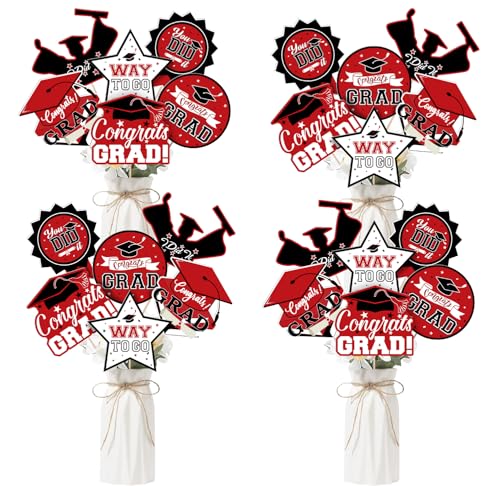 Pedel 24Pcs Graduation Party Decorations Class of 2026 Graduation Centerpieces for Tables 2026 Congrats Grad Party Centerpiece Stick Table Toppers for Graduation Party Supplies Red - Image 1