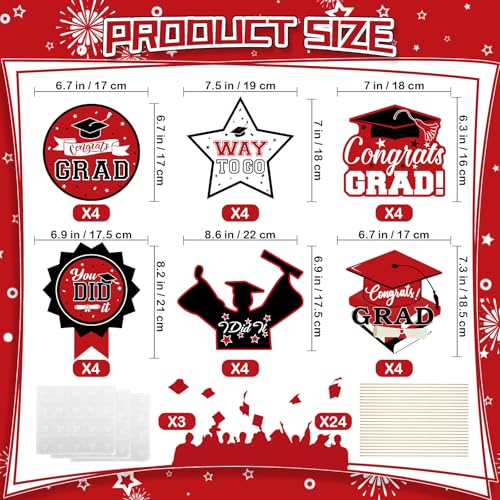 Pedel 24Pcs Graduation Party Decorations Class of 2026 Graduation Centerpieces for Tables 2026 Congrats Grad Party Centerpiece Stick Table Toppers for Graduation Party Supplies Red - Image 5
