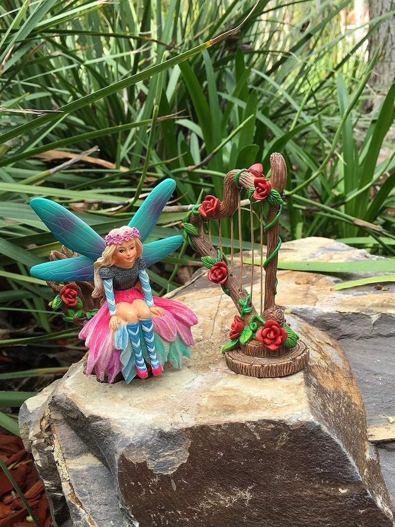 GlitZGlam Miniature Rose Harp and Chair Set for The Fairy Garden - Miniature Garden Accessory for The Fairy Figurines - Image 5