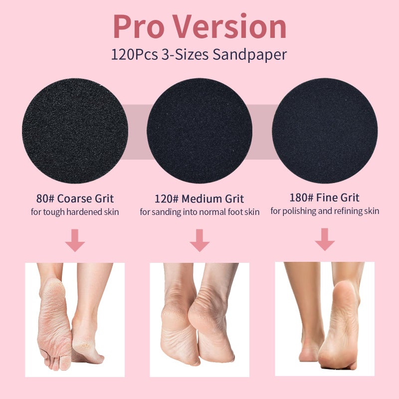 AprElm 4.8IN Longer Electric Foot Callus Remover with 120pcs Sandpaper Discs, Professional Aluminum Callus Remover for Feet, Stepless Speed Control Pedicure Tools for Dead Skin (Black-pro) - Image 4