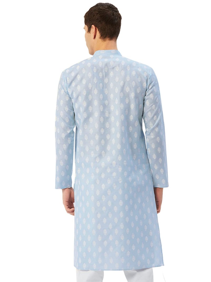 Jompers Men's Cotton Floral Printed Kurta. (Sky, XL) - Image 2