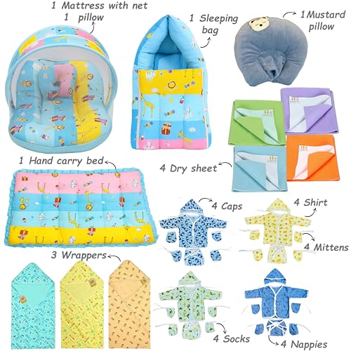 Infantbond by fareto Newborn Baby Bedding Essentials | Daily Needs Items | Hopsital kit Ready Combo | Baby Products All (Pack of 32) (0-6months) (Giffi Blue) - Image 3