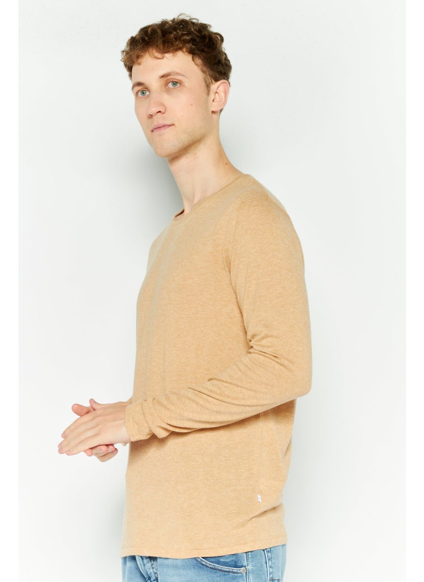 Selected Homme - Men Crew Neck Long Sleeve Heather Sweater, Tan - Image 1