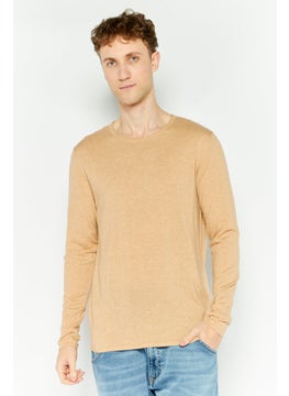 Men Crew Neck Long Sleeve Heather Sweater, Tan