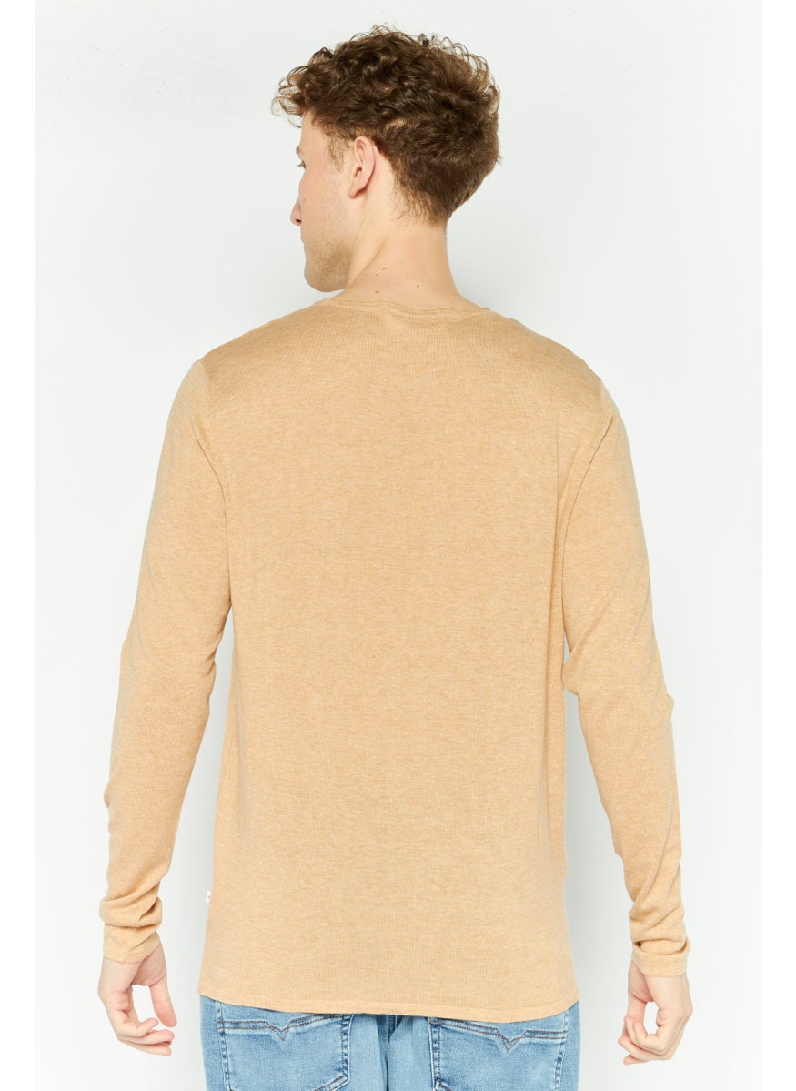 Selected Homme - Men Crew Neck Long Sleeve Heather Sweater, Tan - Image 1