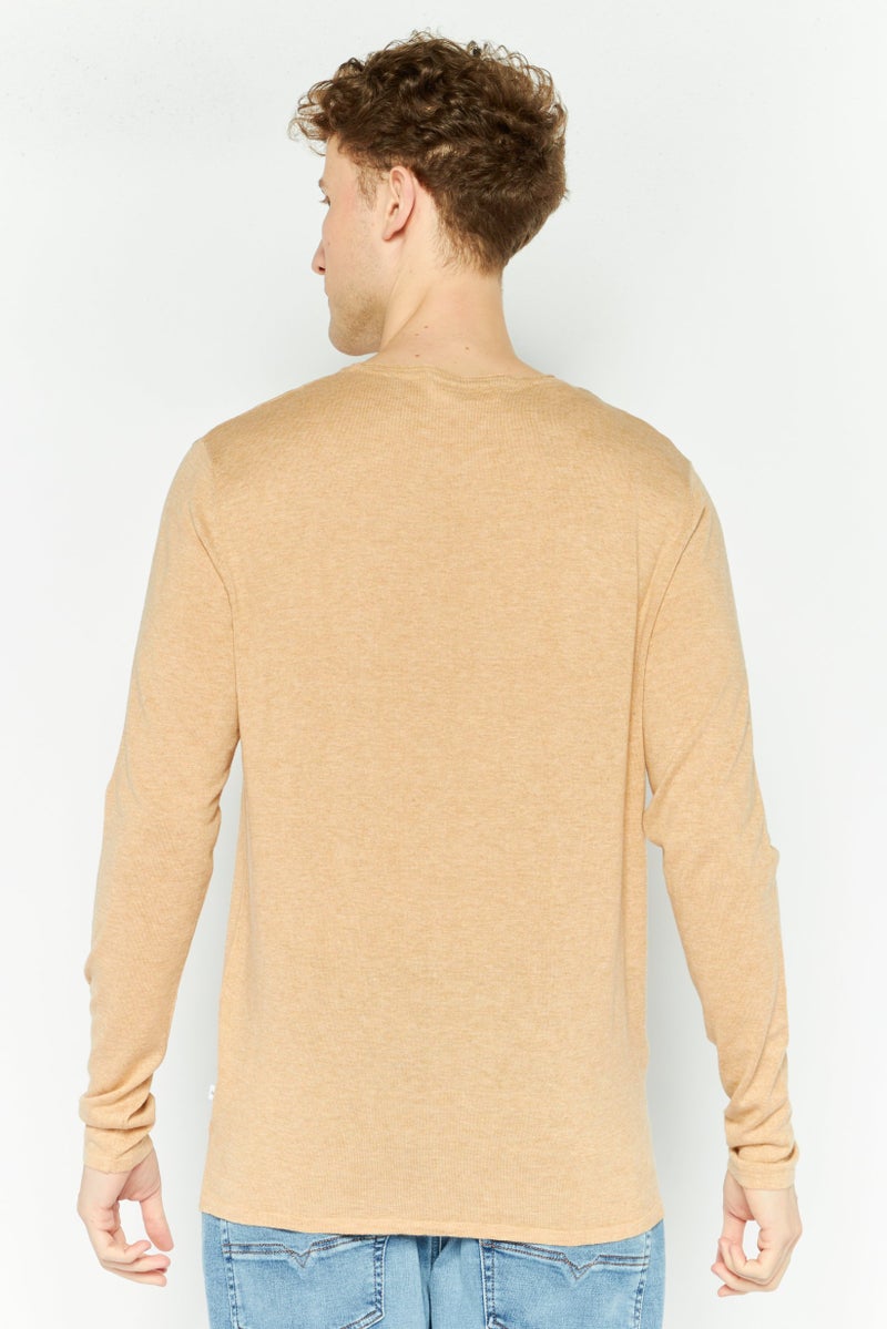 Selected Homme Men Crew Neck Long Sleeve Heather Sweater, Tan  - Image 4