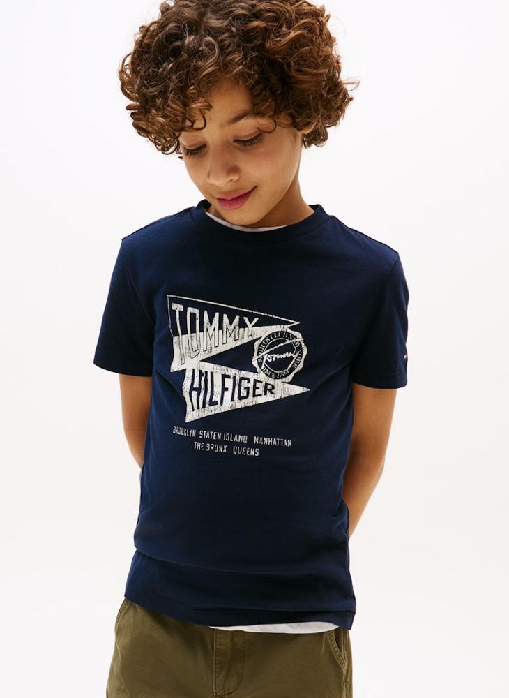 تومي هيلفيغر تيشيرت أطفال بطباعة جرافيك ورقبة دائرية - Image 1