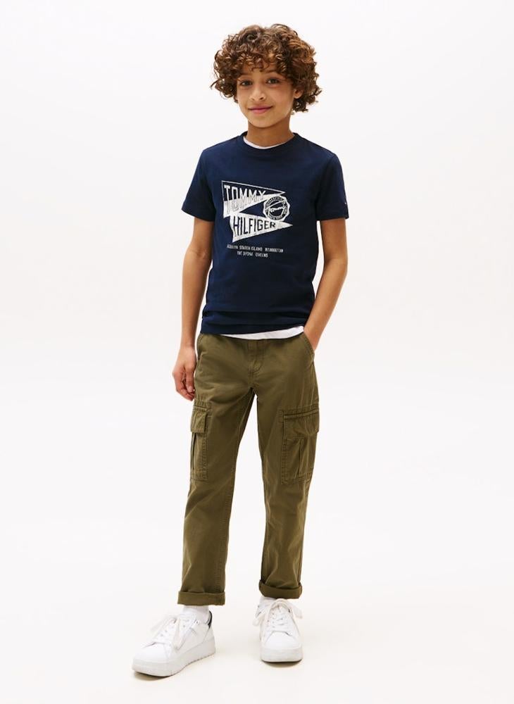 تومي هيلفيغر تيشيرت أطفال بطباعة جرافيك ورقبة دائرية - Image 3
