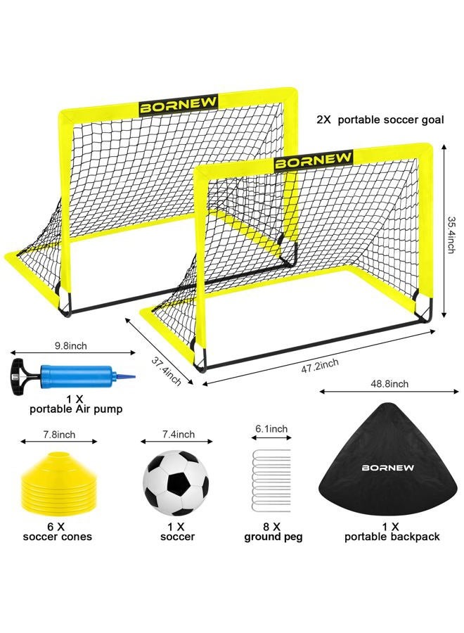 BORNEW Kids Soccer Goal for Backyard Set - 2 Toddler Soccer Nets Training Equipment, Soccer Ball, Pop Up Portable Soccer Set for Kids and Youth Games and Training Goals - Size 4' x 3',Orange - Image 2
