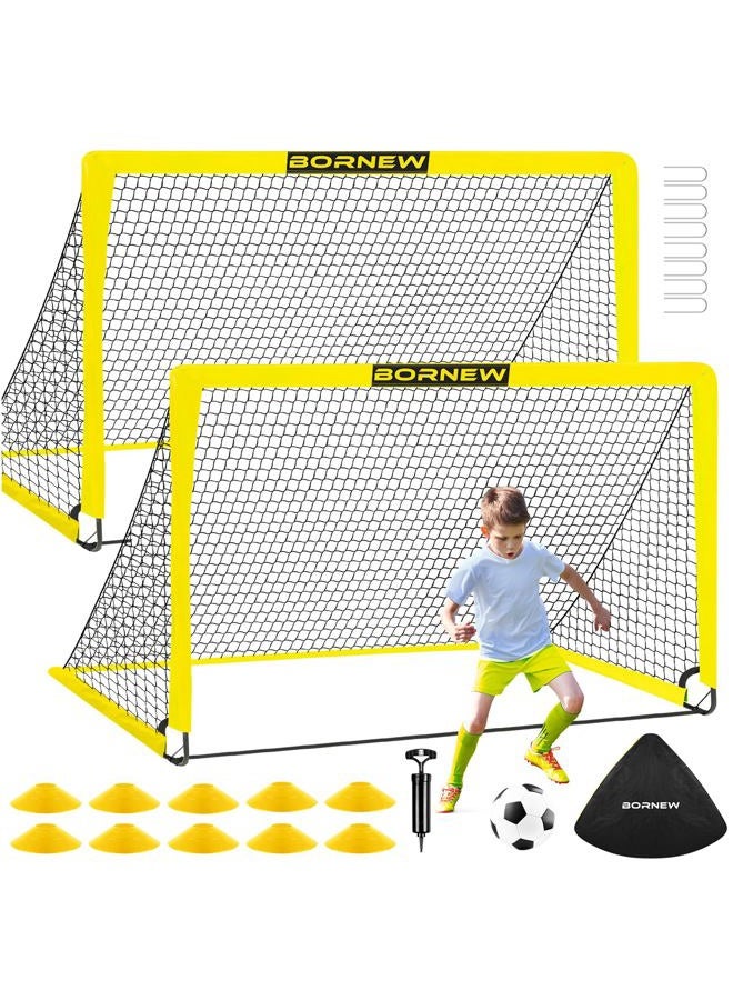 BORNEW Kids Soccer Goal for Backyard Set - 2 Toddler Soccer Nets Training Equipment, Soccer Ball, Pop Up Portable Soccer Set for Kids and Youth Games and Training Goals - Size 4' x 3',Orange - Image 1