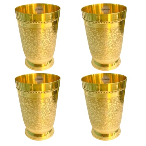 COPRASIA Brass Dining Glass | Drinking Brass Tumbler with Embossed Design | 300 ml Peetal Glass for Daily Use, Traditional Kitchenware & Pooja Use (Pack of 4) - Image 1