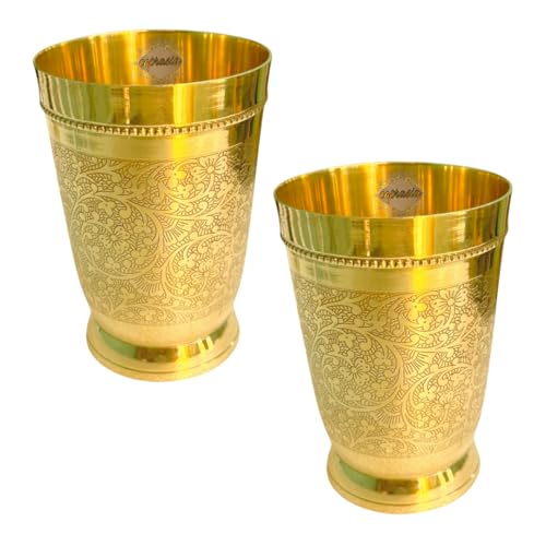 COPRASIA Brass Dining Glass | Drinking Brass Tumbler with Embossed Design | 300 ml Peetal Glass for Daily Use, Traditional Kitchenware & Pooja Use (Pack of 4) - Image 4