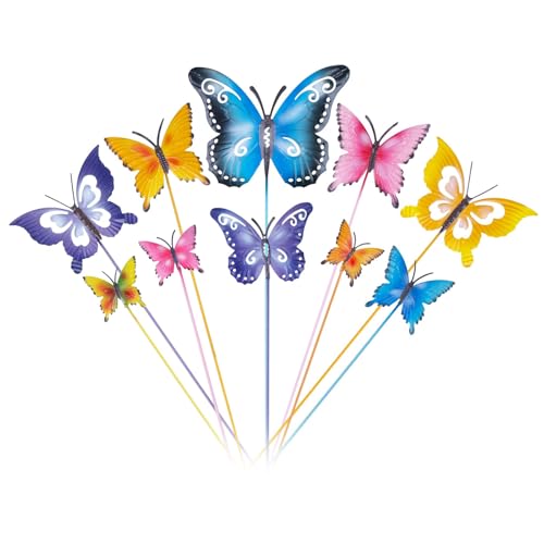 hogardeck Garden Decor for Outside, Set of 10 Metal Butterfly Decorative Garden Stakes for Spring Decor, Yard Art Garden Decorations for Outdoor Lawn Pathway Patio - Image 1