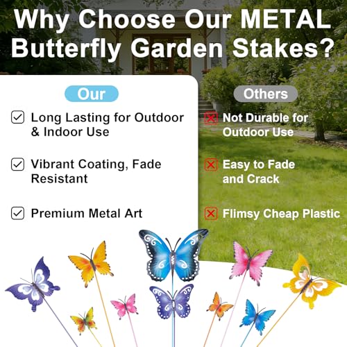 hogardeck Garden Decor for Outside, Set of 10 Metal Butterfly Decorative Garden Stakes for Spring Decor, Yard Art Garden Decorations for Outdoor Lawn Pathway Patio - Image 5